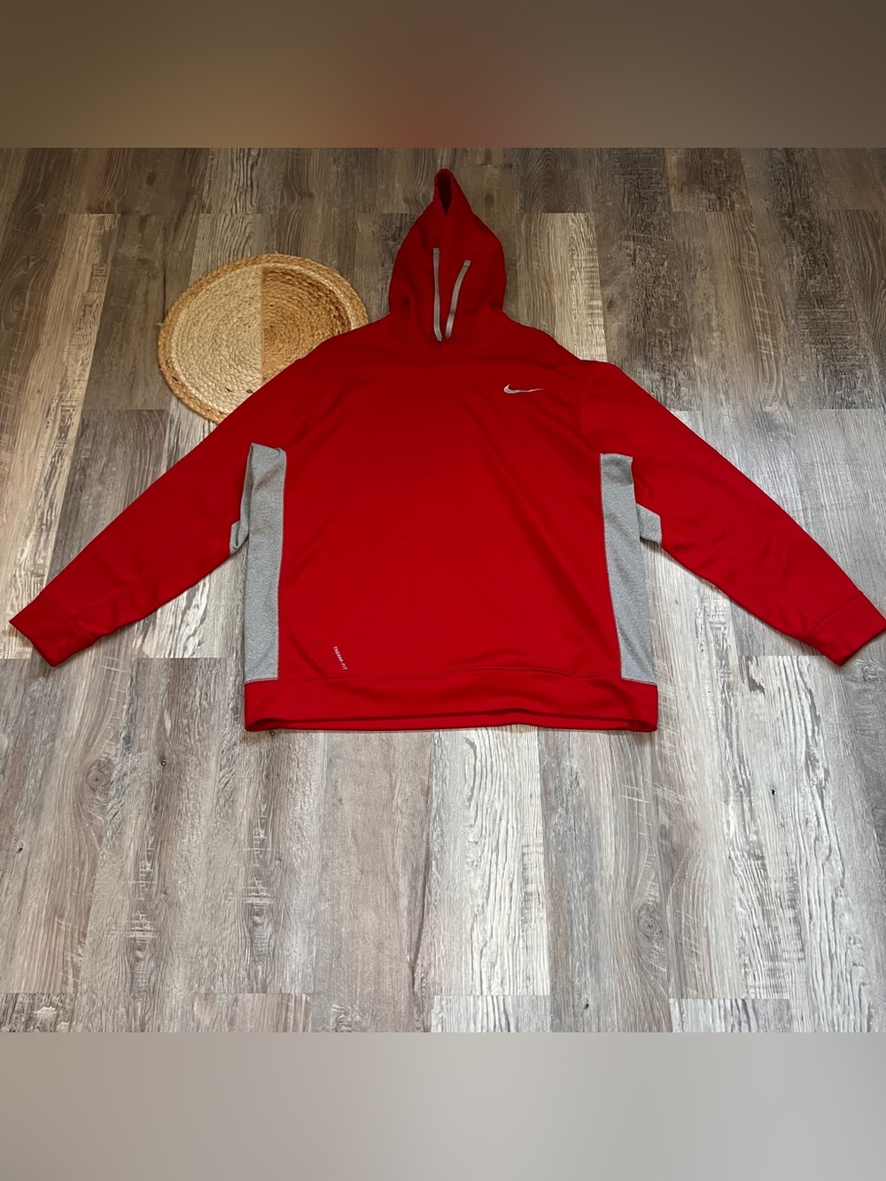 NIKE Therma-fit Gray/Red Mens Pullover Hoodie READ DESC
